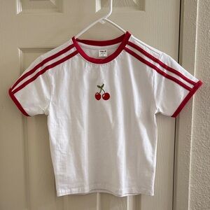 Red and white cherry tee